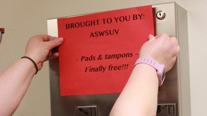 Free hygiene products in women’s restroom