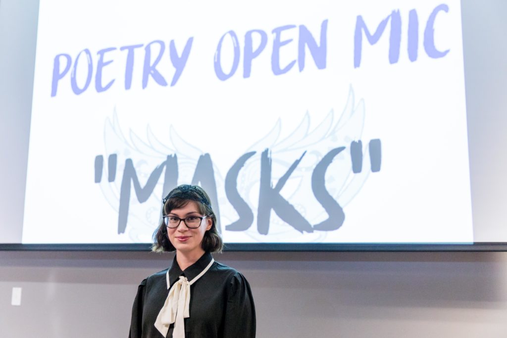 Students unveil their masks at Salmon Creek Journal’s poetry event