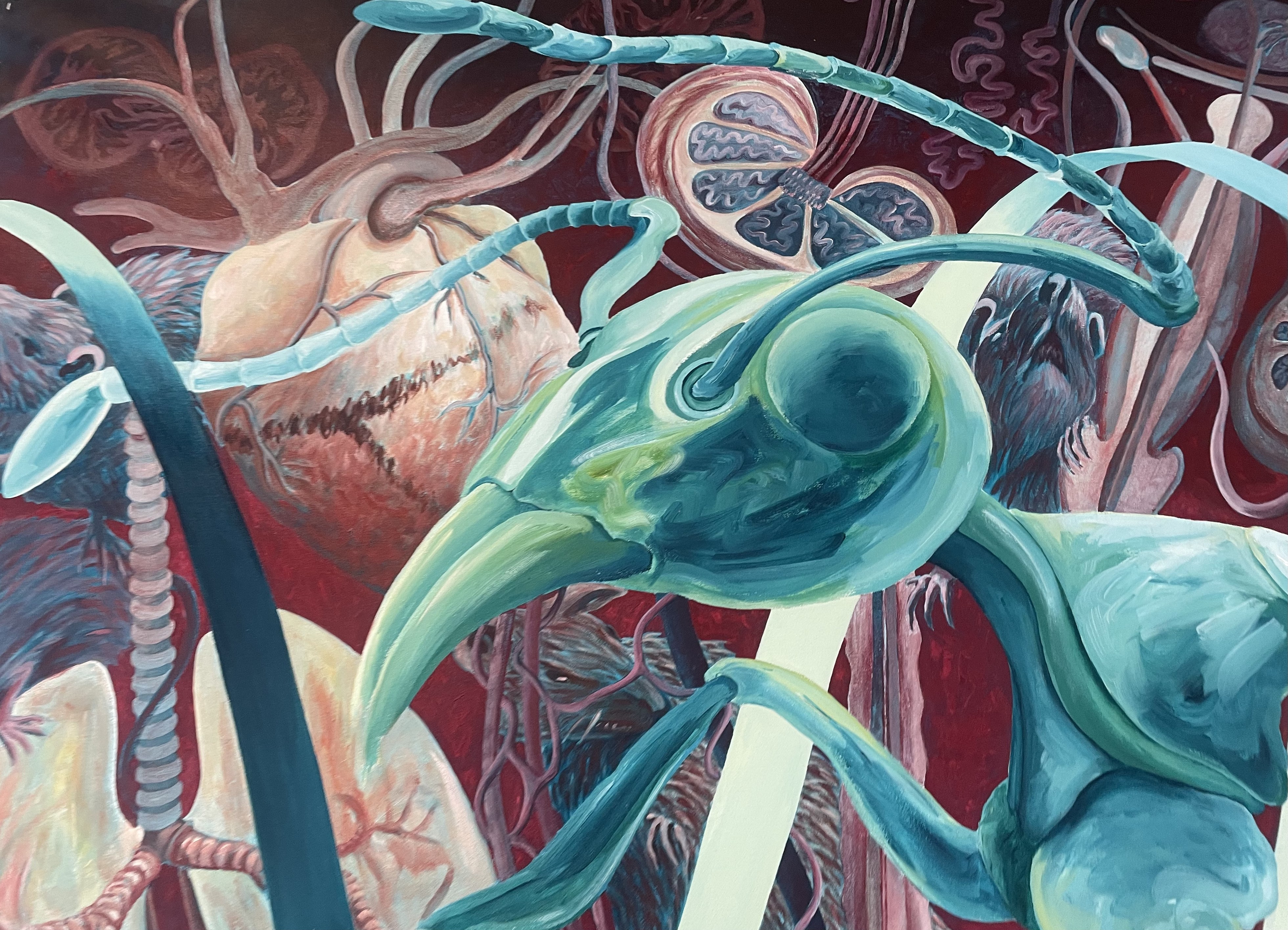 The head of the prominent ant, with sharp mandibles and long antennae in The Inheritors by Jo Hockenhull, located in the Life Sciences Building. (Jonah Barnett/The VanCougar)