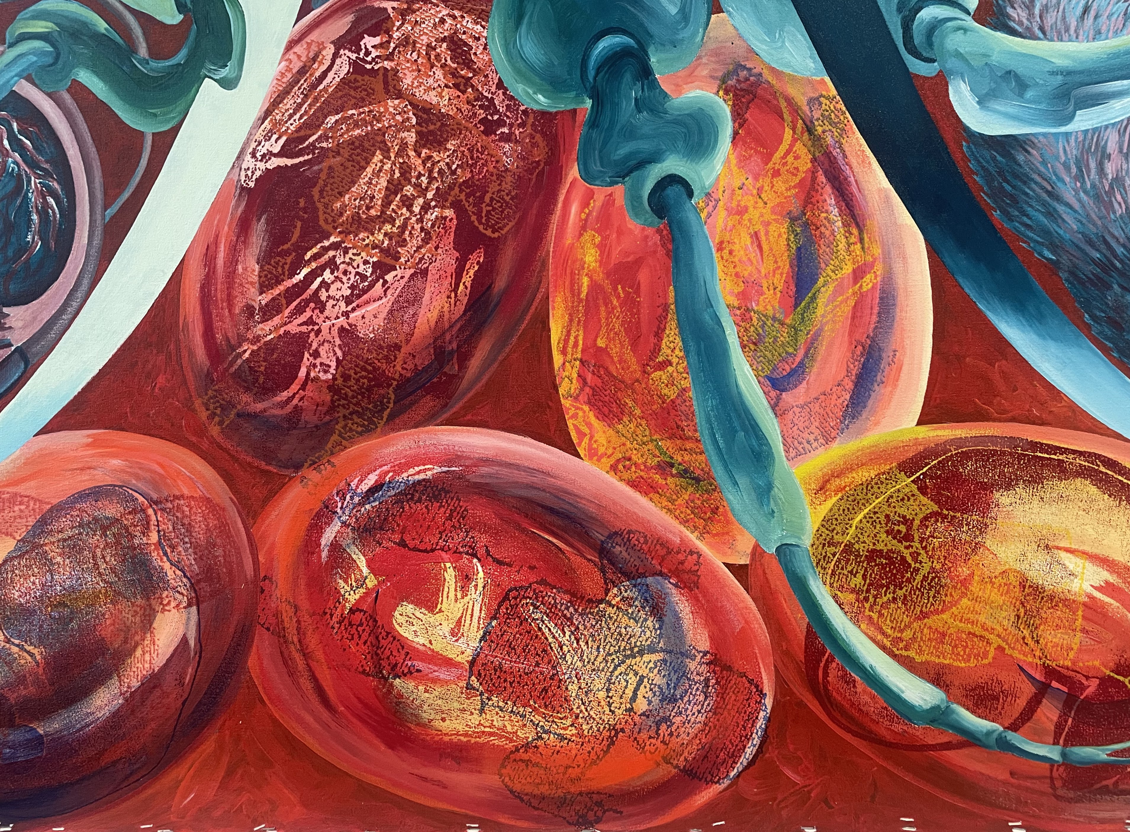 Ant eggs overlayed with prints of human babies in The Inheritors by Jo Hockenhull, located in the Life Sciences Building. (Jonah Barnett/The VanCougar)