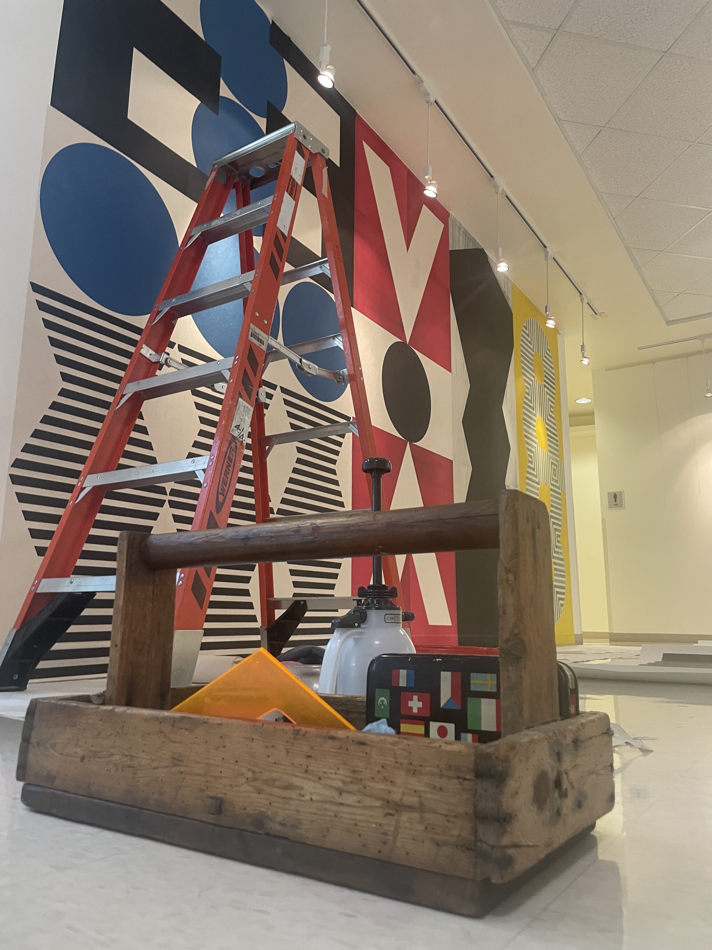 Tools and equipment needed to install Chris Chandler's exhibition, Modular Shifts. (Photo courtesy of Noah Matteucci)