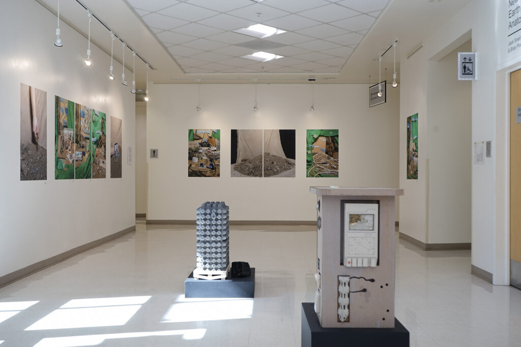 A view into the VDEN gallery's current exhibition, New Earth Anatomy, showing works by Jack Snell-Ryan and Briar Pine. (Photo courtesy of Noah Matteucci)