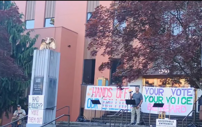 Image shows NAACP President Mark Frazier speaking at an event. Photo is taken by Rebecca Younger of the VanCougar.