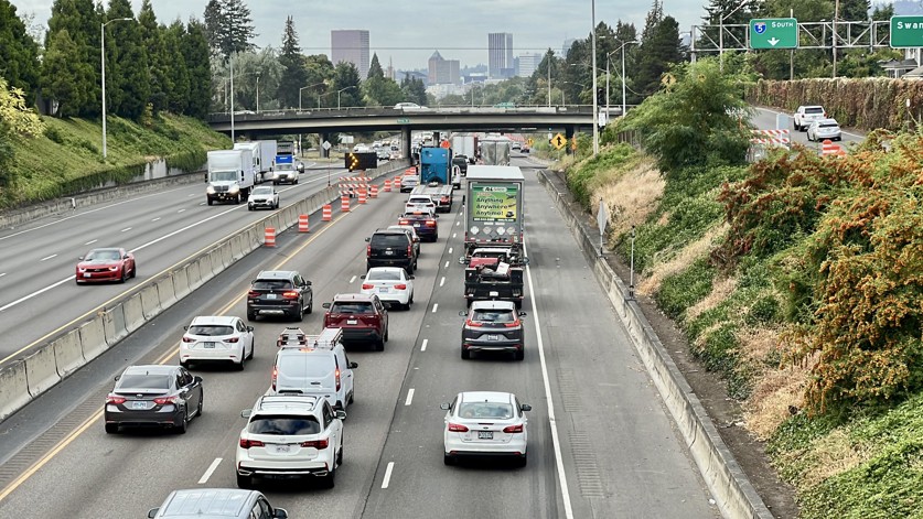 Traffic north of the I-5 closure as work begins on the southbound Ianes of I-5 in the Rose Quarter. (Photo Courtesy of I-5 Rose Quarter Improvement Project)
