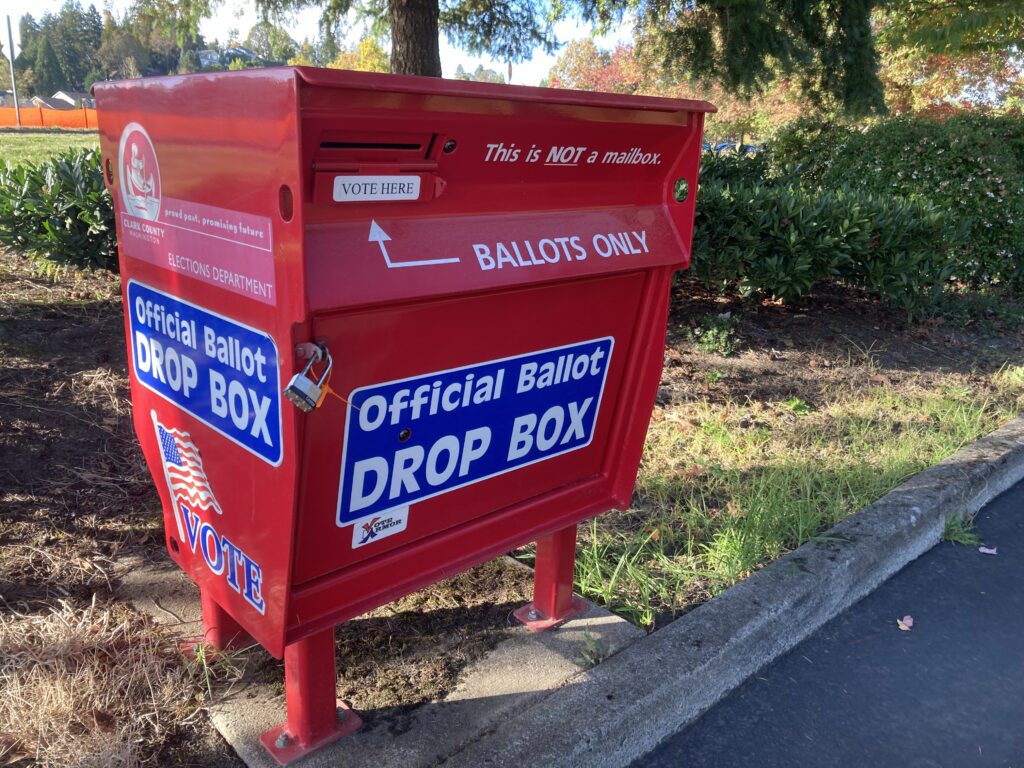 Photo of the Ballot Drop Box on the WSUV Campus (Lilly Tuggle / VanCougar)